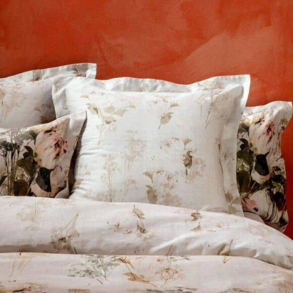 Kas King Floral Duvet Cover Set Cotton 3 Piece Embroidered Cream Green Pink - Picture 3 of 8